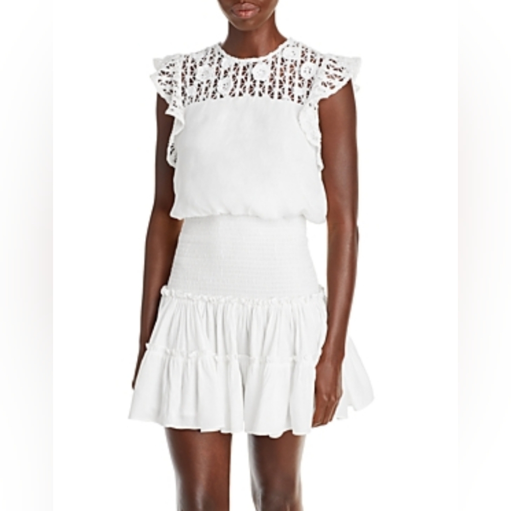 NWT Aqua Crochet Trim White Fit Flare Mini Dress Women's Small